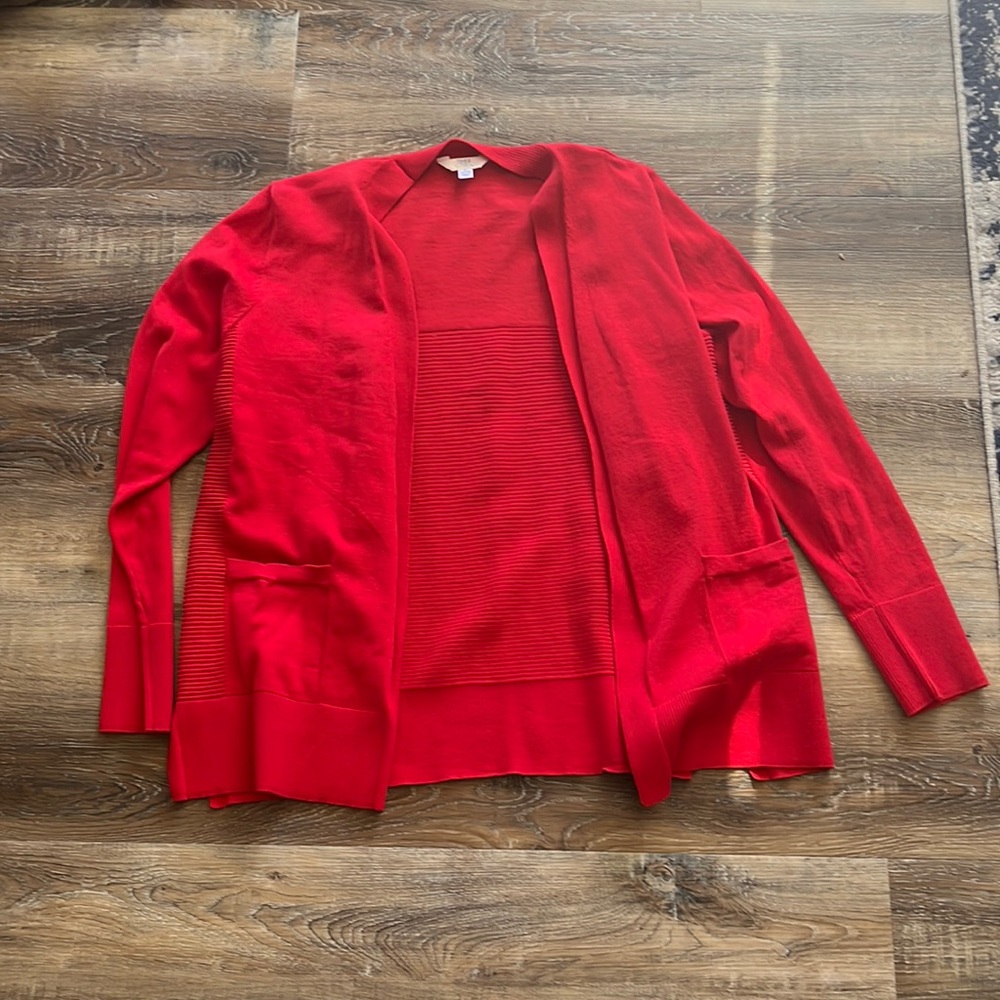 Time and Tru Ribbed Cardigan Sweater (Red) -Size Large